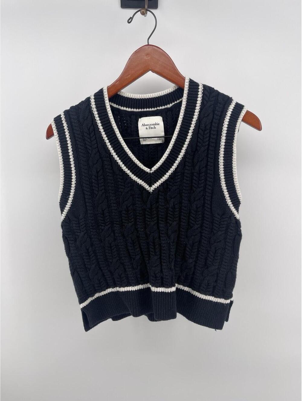 Vtg‎ Y2K Abercrombie & Fitch Sweater Vest Women XXS Cable Knit Preppy